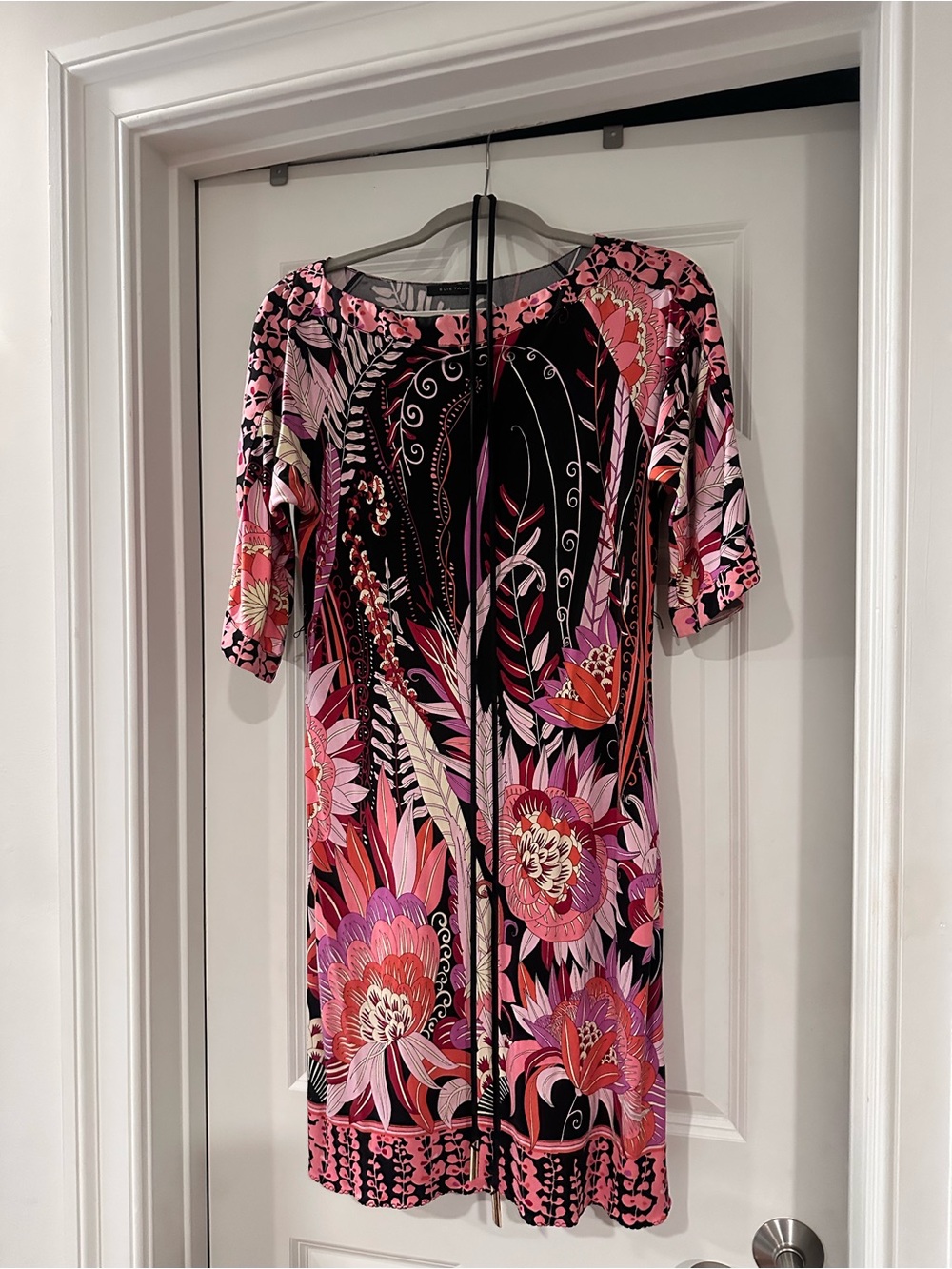 Elie Tahari Black & Pink Floral Shift Dress